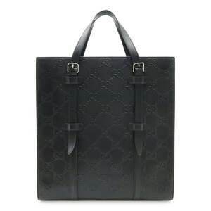 GUCCI GG Embossed Tote Bag, Leather, Black, 700421